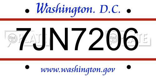 7JN7206 District Of Columbia License Plate