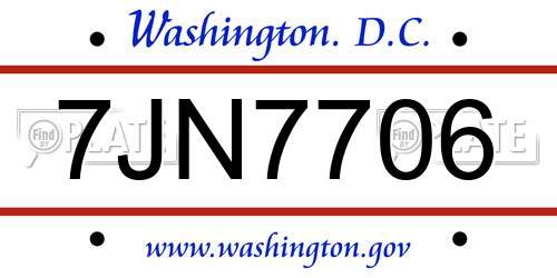 7JN7706 District Of Columbia License Plate
