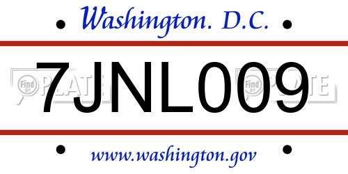7JNL009 District Of Columbia License Plate