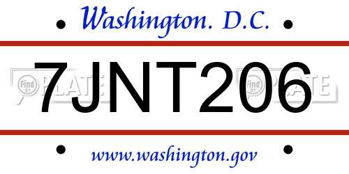 7JNT206 District Of Columbia License Plate