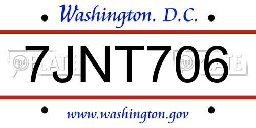 7JNT706 District Of Columbia License Plate