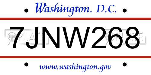 7JNW268 District Of Columbia License Plate