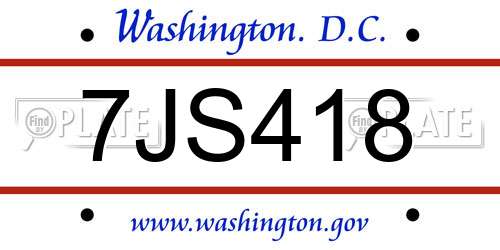 7JS418 District Of Columbia License Plate