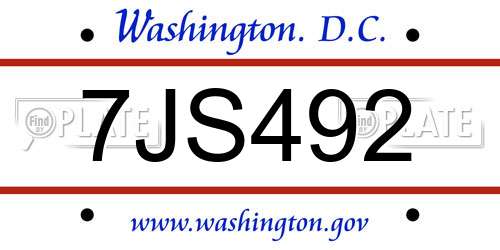 7JS492 District Of Columbia License Plate