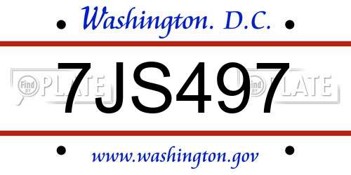 7JS497 District Of Columbia License Plate