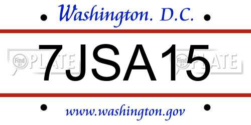 7JSA15 District Of Columbia License Plate