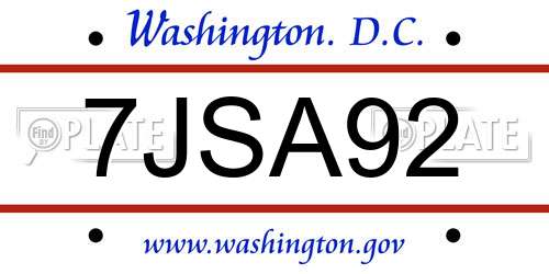 7JSA92 District Of Columbia License Plate