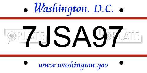 7JSA97 District Of Columbia License Plate