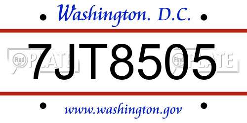 7JT8505 District Of Columbia License Plate