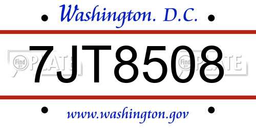 7JT8508 District Of Columbia License Plate