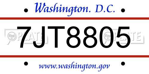 7JT8805 District Of Columbia License Plate
