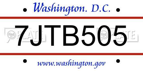 7JTB505 District Of Columbia License Plate