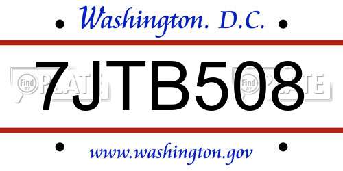 7JTB508 District Of Columbia License Plate