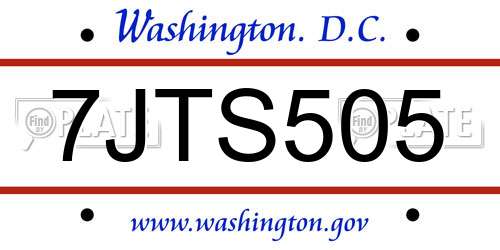 7JTS505 District Of Columbia License Plate