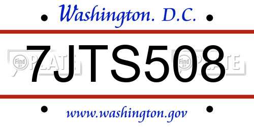 7JTS508 District Of Columbia License Plate