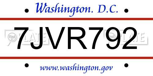 7JVR792 District Of Columbia License Plate