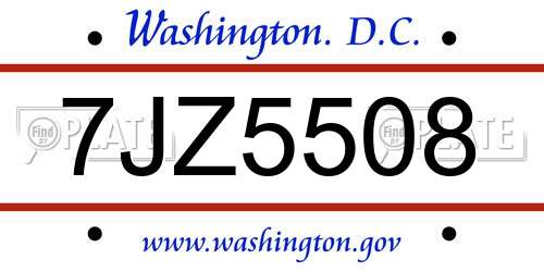 7JZ5508 District Of Columbia License Plate