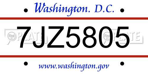 7JZ5805 District Of Columbia License Plate