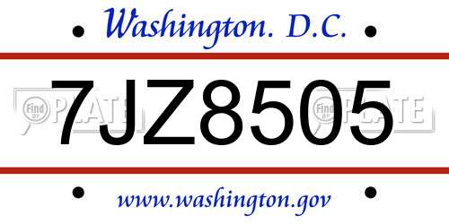 7JZ8505 District Of Columbia License Plate