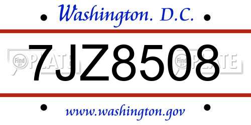7JZ8508 District Of Columbia License Plate