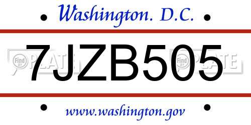 7JZB505 District Of Columbia License Plate