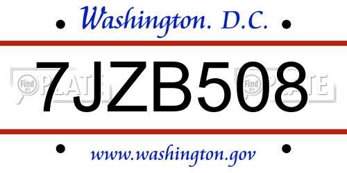 7JZB508 District Of Columbia License Plate