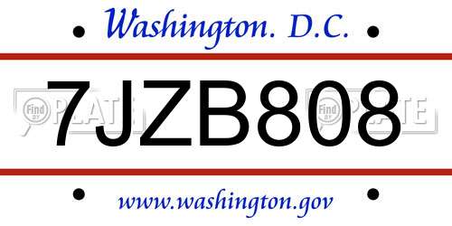 7JZB808 District Of Columbia License Plate