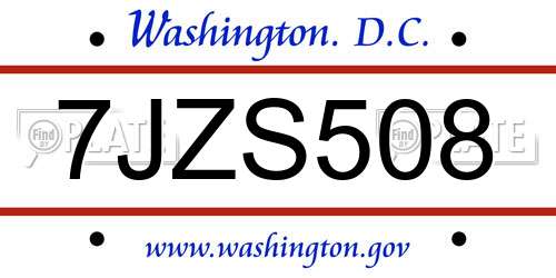 7JZS508 District Of Columbia License Plate