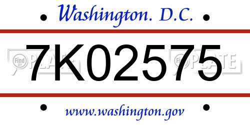 7K02575 District Of Columbia License Plate