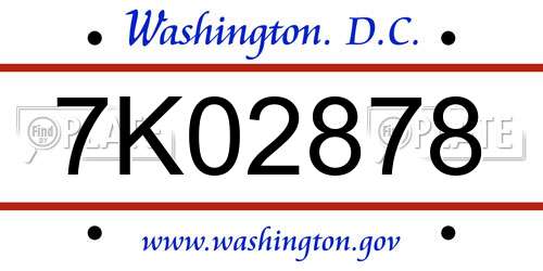 7K02878 District Of Columbia License Plate