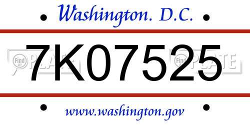 7K07525 District Of Columbia License Plate