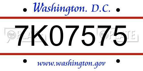 7K07575 District Of Columbia License Plate