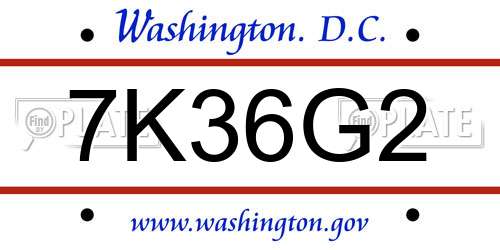 7K36G2 District Of Columbia License Plate