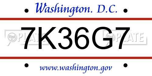 7K36G7 District Of Columbia License Plate