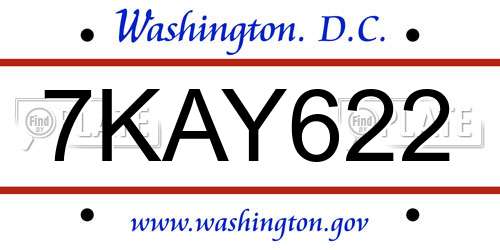 7KAY622 District Of Columbia License Plate