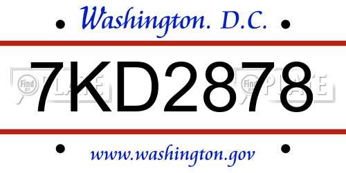 7KD2878 District Of Columbia License Plate
