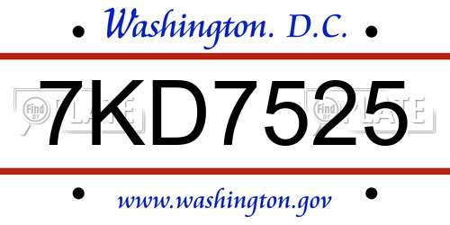 7KD7525 District Of Columbia License Plate