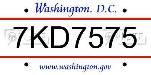 7KD7575 District Of Columbia License Plate