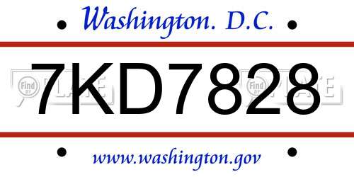 7KD7828 District Of Columbia License Plate