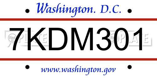 7KDM301 District Of Columbia License Plate