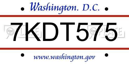 7KDT575 District Of Columbia License Plate