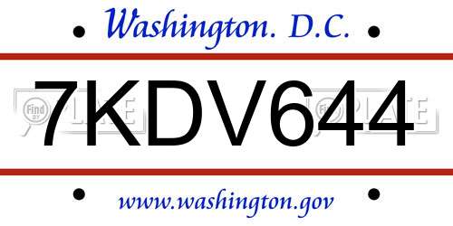 7KDV644 District Of Columbia License Plate
