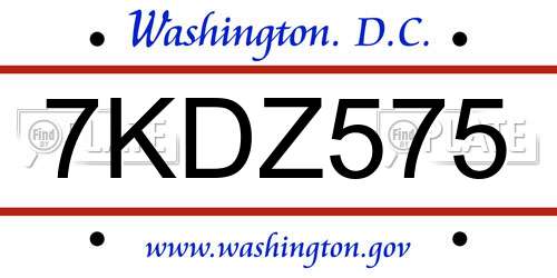 7KDZ575 District Of Columbia License Plate
