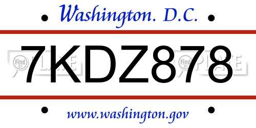 7KDZ878 District Of Columbia License Plate
