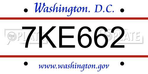 7KE662 District Of Columbia License Plate