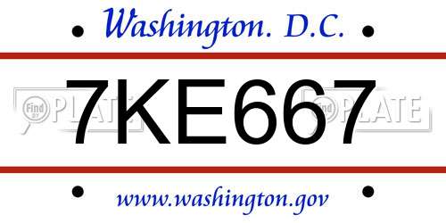 7KE667 District Of Columbia License Plate