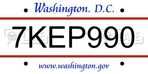 7KEP990 District Of Columbia License Plate