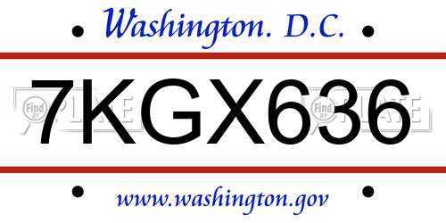 7KGX636 District Of Columbia License Plate