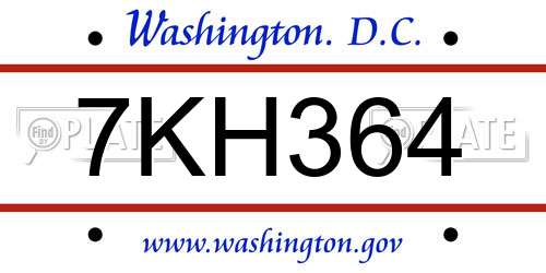 7KH364 District Of Columbia License Plate