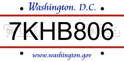 7KHB806 District Of Columbia License Plate